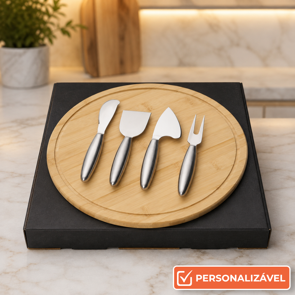 Conjunto para Queijo Presente em Bambu e Inox | 5 Peças
